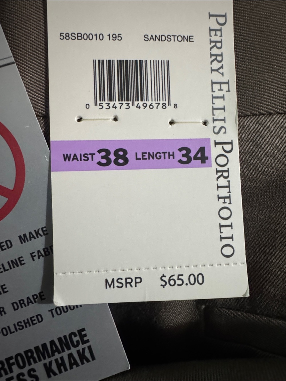 NWT Perry Ellis Portfolio Premium No-Iron Wrinkle-Free Twill Khaki Pants 38x34 - Picture 5 of 7